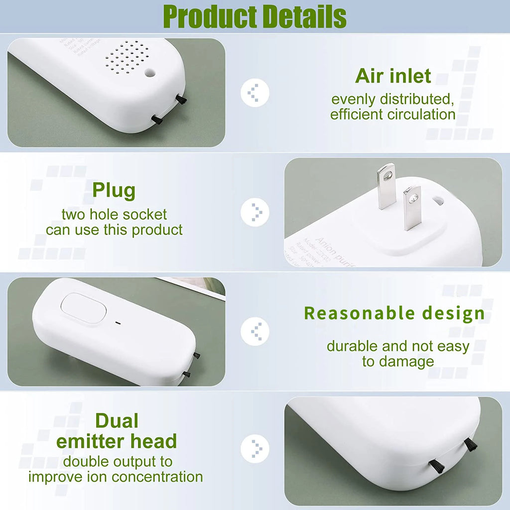 Showlu Smart General plug-in negative ion air purifier for home, compact device with vents and control button, in use.