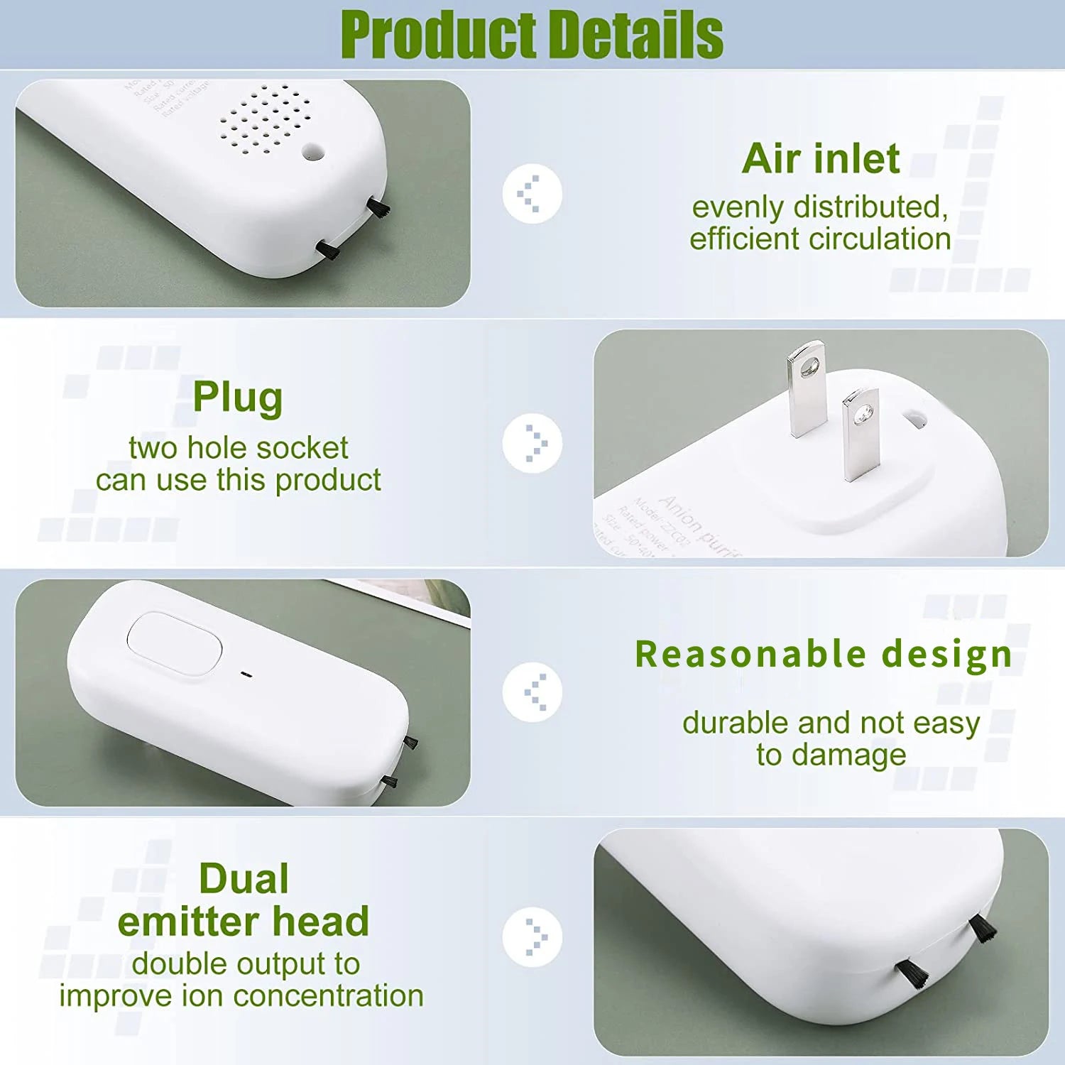 Showlu Smart General plug-in negative ion air purifier for home, compact device with vents and control button, in use.