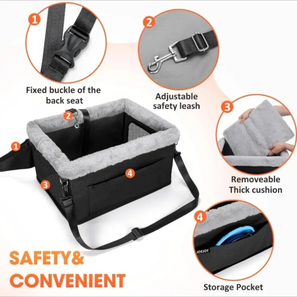Showlu Height Increasing Dog Car Seat in portable nylon booster bed with side support and adjustable straps for pets.