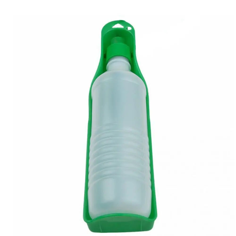 Showlu portable dog water bottle with attached travel drinking bowl, ideal for outdoor pet hydration on the go