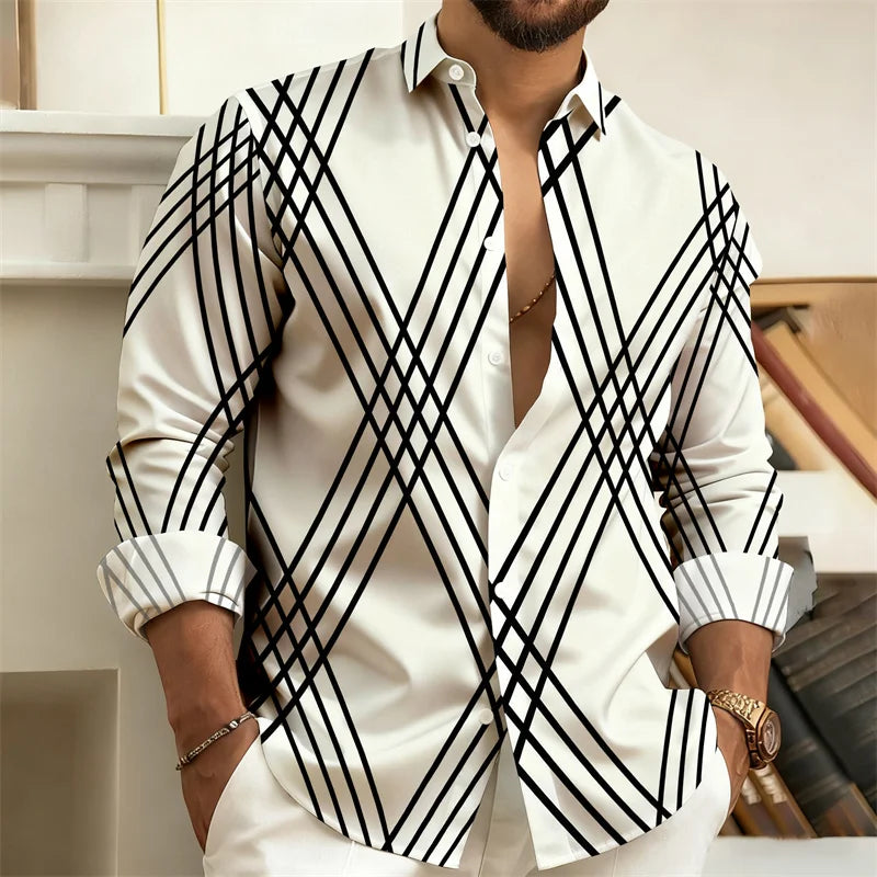 Men's plaid long-sleeved casual shirt in stylish design, comfortable fabric, available in sizes S to 6XL, from Showlu Fashion Store.