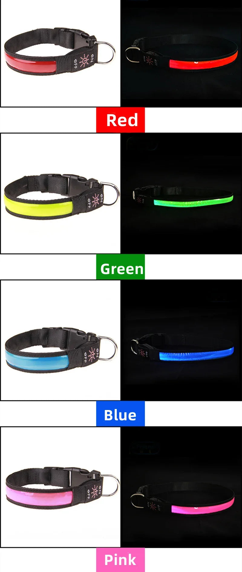 LED luminous dog collar by Showlu Smart General with USB rechargeable safety night collar, featuring bright illumination for visibility.