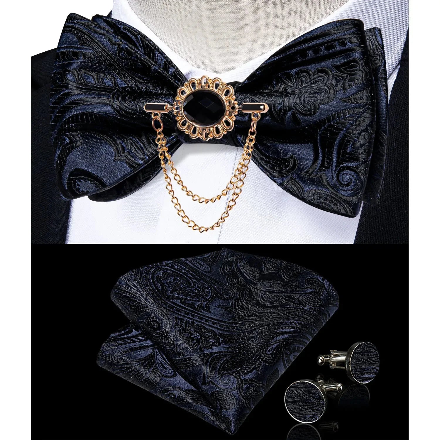 Pink plaid silk self-tie bow tie set with brooch and handkerchief, stylish accessory from SHOWLU FASHION STORE