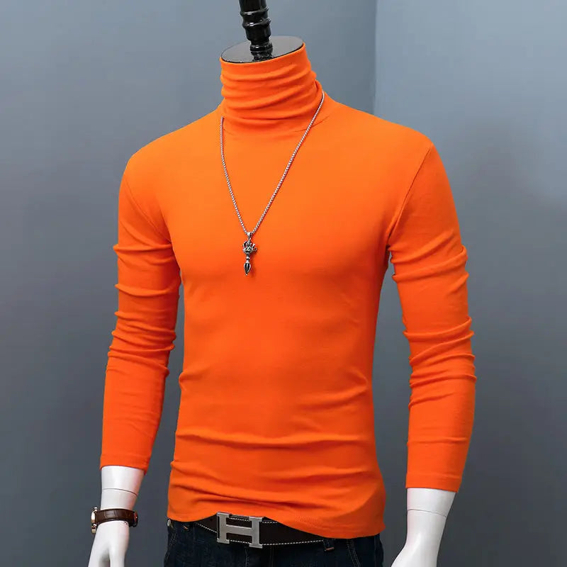 Dark red men's turtleneck long sleeve top by Showlu Fashion, made of stretch fabric, casual autumn winter shirt for young men.