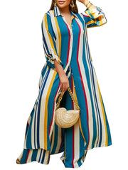 Autumn Spring African Women Long Sleeve V-neck Polyester 2 Piece Top Long Pant Matching Sets XL-5XL African Clothes Women