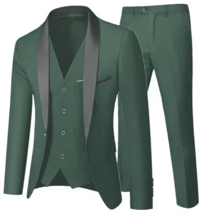 Elegant white men's tuxedo wedding three-piece suit with slim fit, retro carving design, perfect for prom or formal parties.