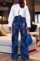 Women's Cut Out Denim Jeans Plus Size High Waist Y2K Fashion Sexy Vintage Casual Spring Fashion Straight Leg Denim Pants Jeans SHOWLU FASHION STORE