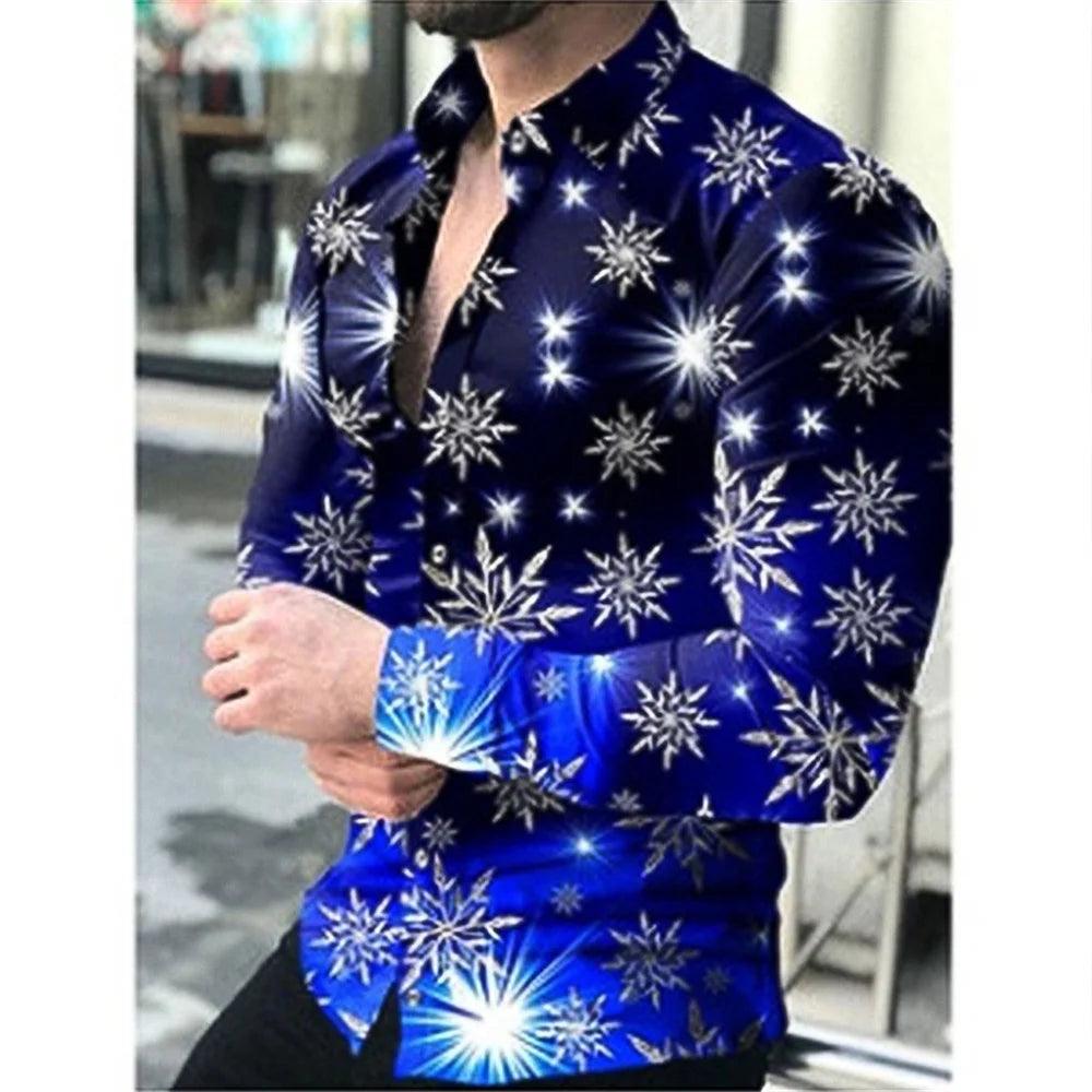 Men's casual long sleeve shirt with lapel and single-breasted design, versatile street fashion top from Showlu Fashion Store