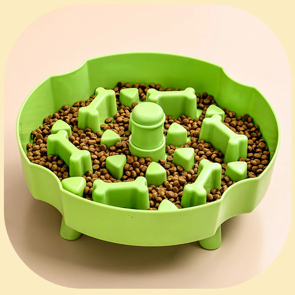 Dog slow feeder bowl by Showlu Fashion Store, non-slip puzzle pet bowl designed to prevent choking and promote interactive feeding.