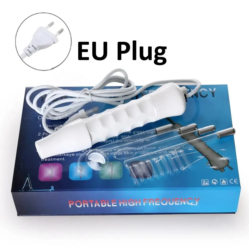 Portable Miqmi High Frequency Skin Therapy Wand for acne and wrinkles, handheld device with metal treatment tips.