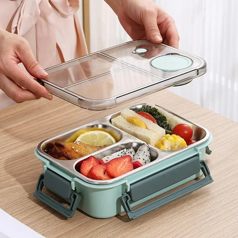 Stainless steel 850ml portable lunch box with insulated soup container for children and adults, perfect for hot or cold meals.
