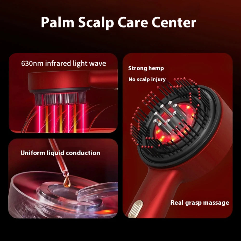 Showlu Smart General red light scalp massager comb with hair growth oil, featuring LED lights and ergonomic handle for scalp therapy.