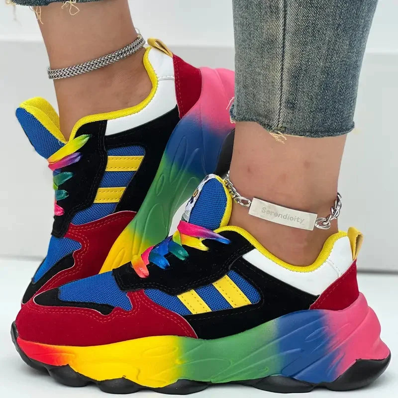 Colorful lace-up Roar Uthaug women's platform sneakers with vibrant design and running shoe features, from SHOWLU FASHION STORE.