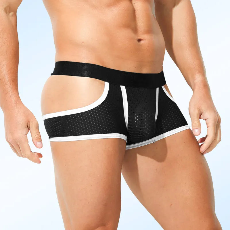 Showlu Men's Ice Silk Boxer Shorts with breathable mesh fabric, designed for comfortable sports underwear and everyday wear.