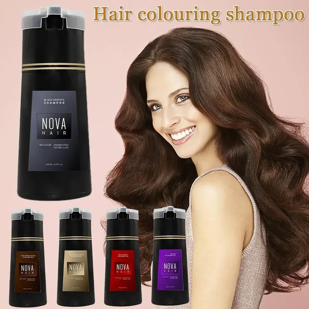 LANBENA 3-in-1 Natural Hair Dye Shampoo with moisturizing oil control in a 500ml bottle, showing the product and packaging.