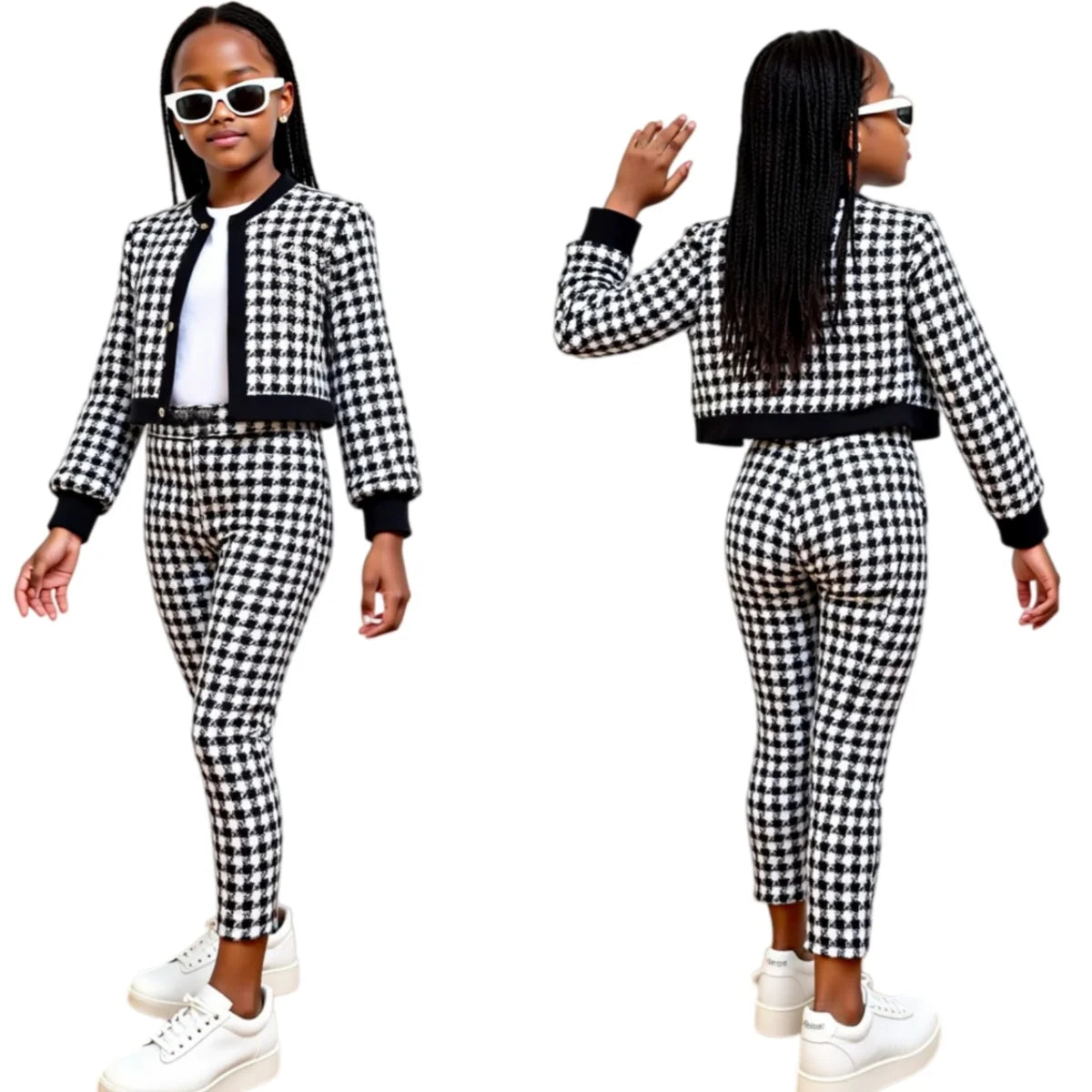2pcs Set of Girls Outfits Long Sleeves Button Cardigan Jacket + Pants Youngsters's Clothing For Spring/Autumn Casual Wear 5-14
