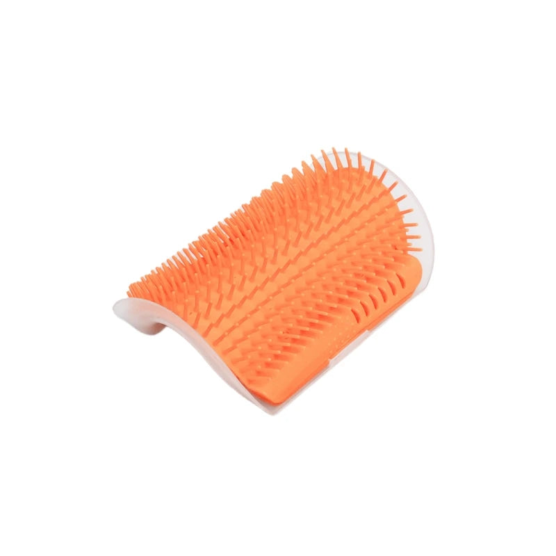 Showlu Fashion Store cat scratcher and massager with grooming brush for cats and dogs, featuring textured surface and hair removal comb.
