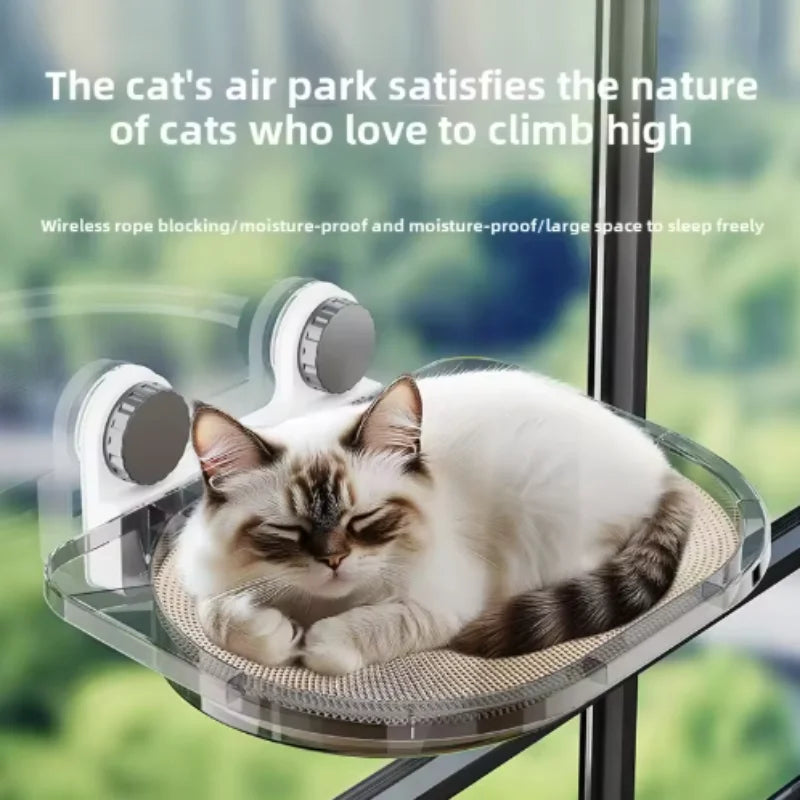 Showlu Smart General cat window hammock hanging on a window, providing a cozy perch for cats to relax and enjoy the view.