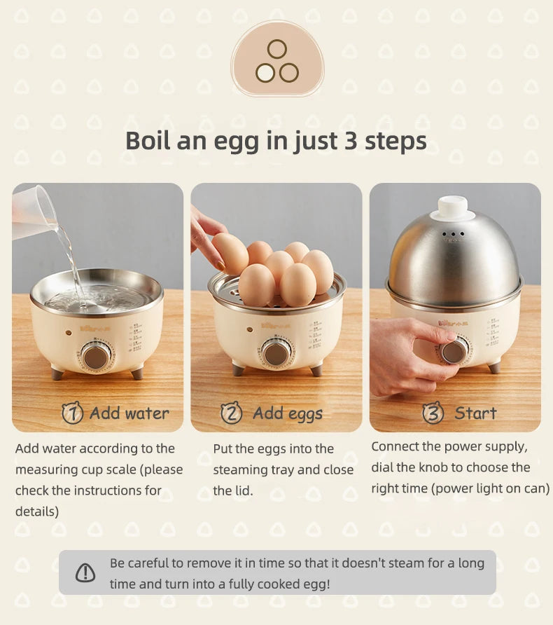 Showlu Smart electric egg boiler in stainless steel, 360W with timer, perfect for boiling 4-6 eggs efficiently