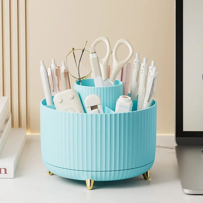 Showlu Smart 360° rotatable makeup and jewelry storage box with five compartments for organizing cosmetics and accessories.
