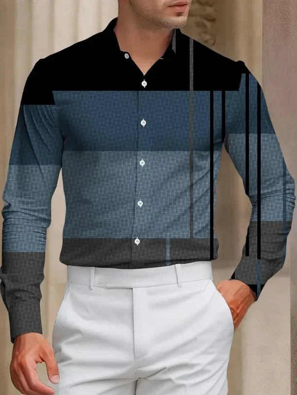 Men's casual shirt by Showlu Fashion Store featuring red, white, and black design, soft fabric, perfect for autumn and winter wear.