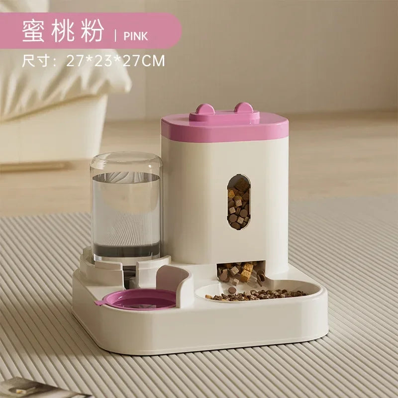 Showlu automatic pet feeder and water fountain with large capacity food bowl, designed for convenient pet feeding and hydration.