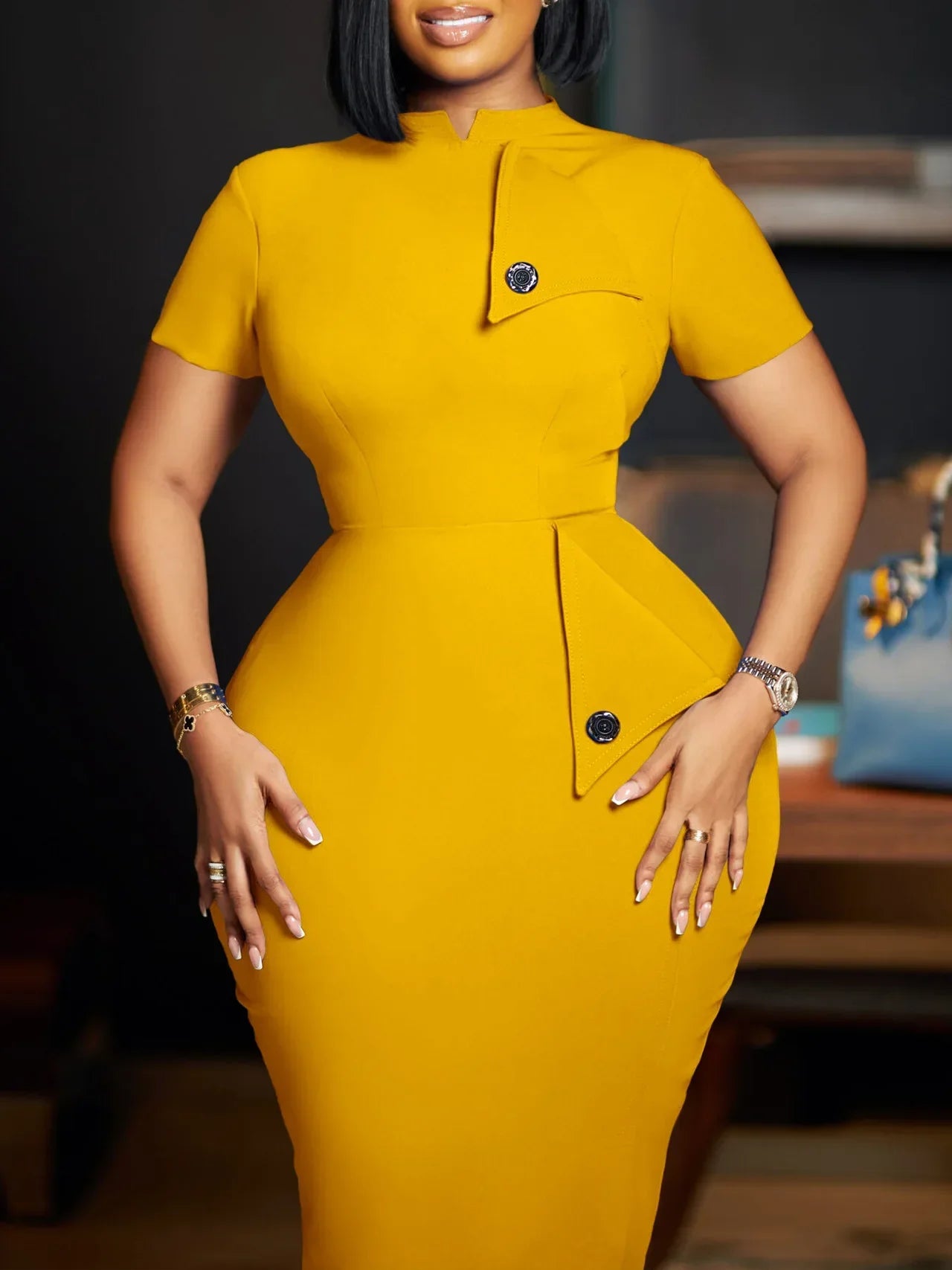 Elegant autumn African high waist bandage robe dress by 1170uf-he featuring intricate patterns and a fitted silhouette.