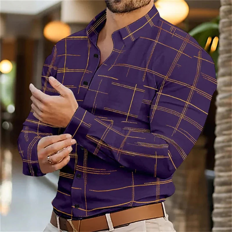 Men's SHOWLU 3D stripe print slim fit dress shirt made from bamboo fiber, featuring a stylish, modern design.