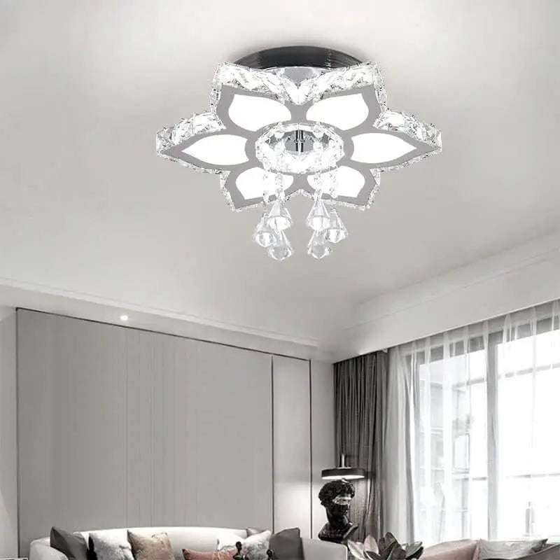 Modern flush mount ceiling light featuring a crystal LED chandelier with sleek design and elegant illumination.
