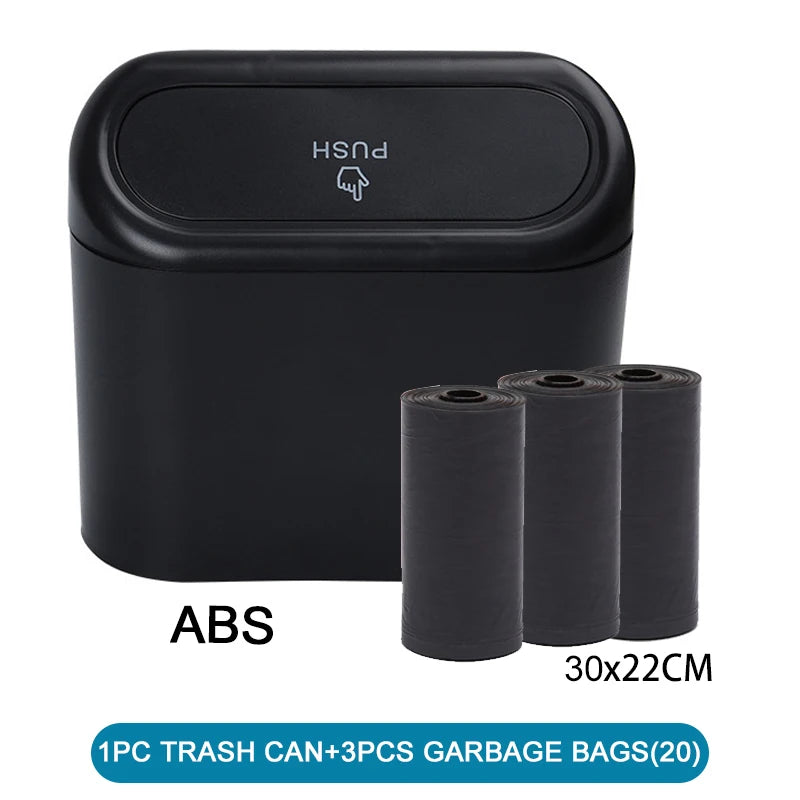 Showlu Smart General car trash can with lid, compact black waste container for vehicle organization and cleanliness.