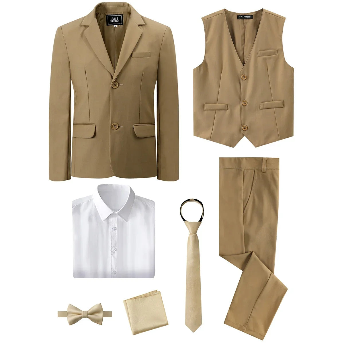 A&J DESIGN boys formal suit set featuring a cotton blazer and tuxedo for kids, ideal for weddings and special occasions.