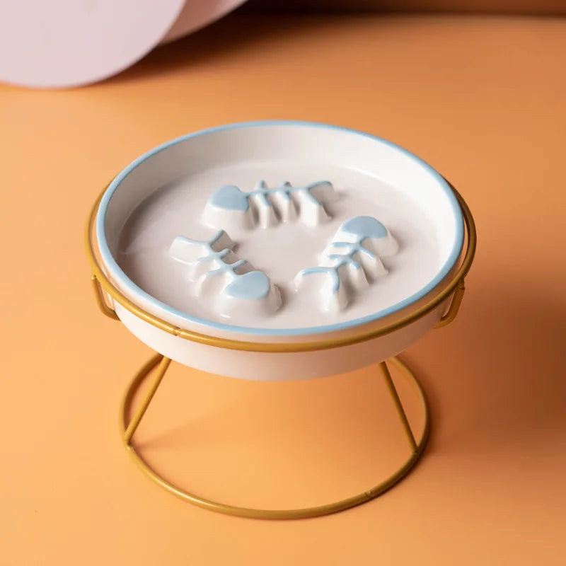 Ceramic cat bowl with high foot design, anti-choking grain bowl by Showlu Fashion Store, ideal for slow feeding and preventing choking.