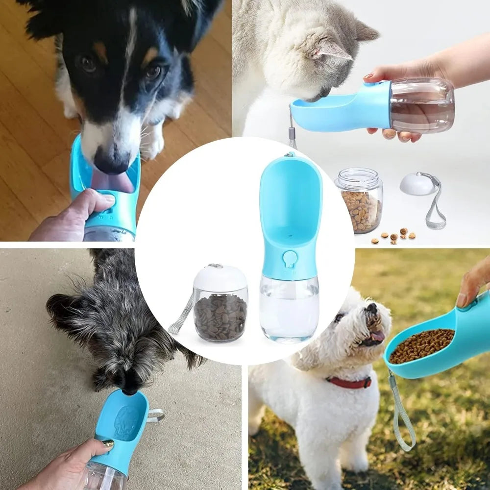 Showlu portable glass dog water bottle with leakproof outdoor pet bowl, ideal for walking and travel with pets.