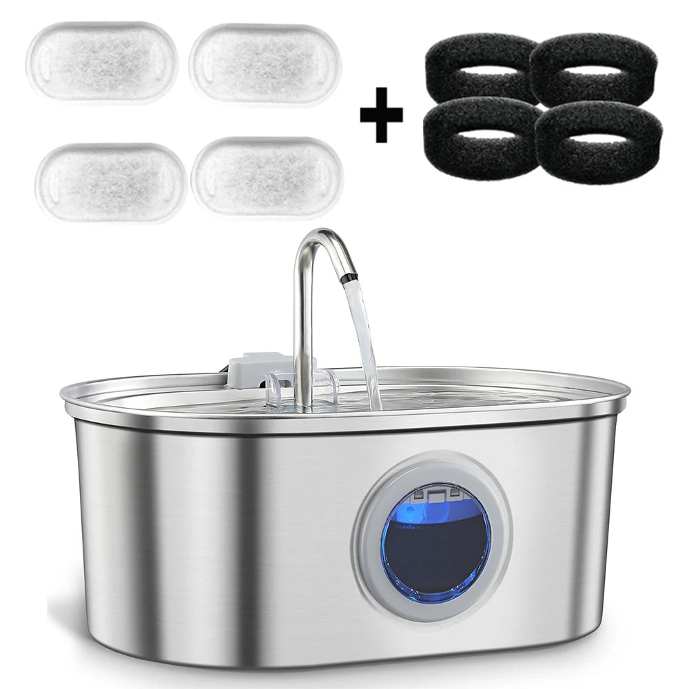 Stainless steel ZKYJ 3.2L cat water dispenser with automatic, ultra-quiet fountain for fresh pet hydration.