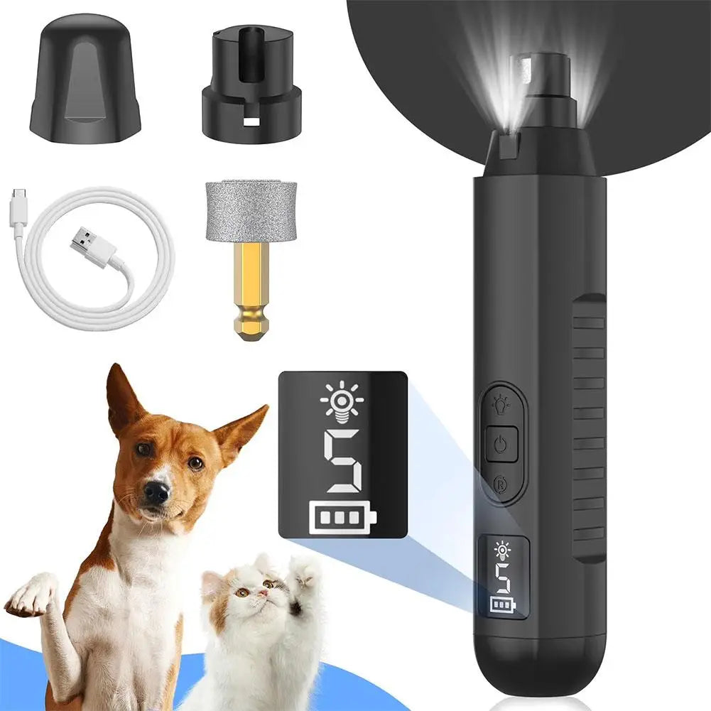 Showlu Fashion Store electric dog and cat nail grinder with USB charging, quiet, rechargeable, and painless pet nail clipping tool.