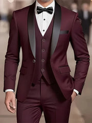 Men's Formal Suit Set Business Casual Slim Fit Tuxedo for Wedding, Long Sleeve Notch Lapel, Groom