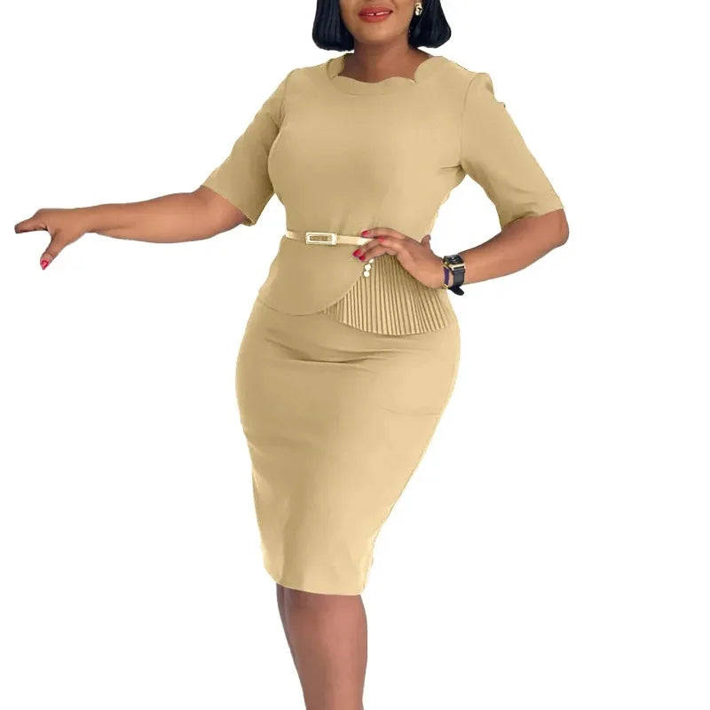 Elegant black dashiki dress for women featuring half sleeves, O-neck, polyester bodycon fit, perfect for summer fashion.