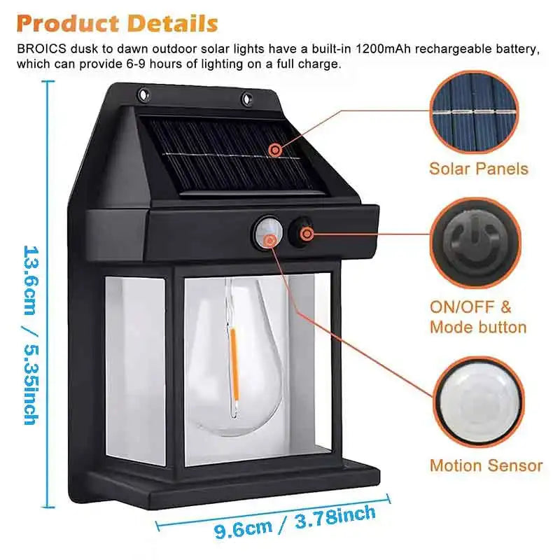 Showlu Smart Solar Motion Sensor Wall Light with waterproof IP65 LED design, ideal for outdoor security and pathway lighting.