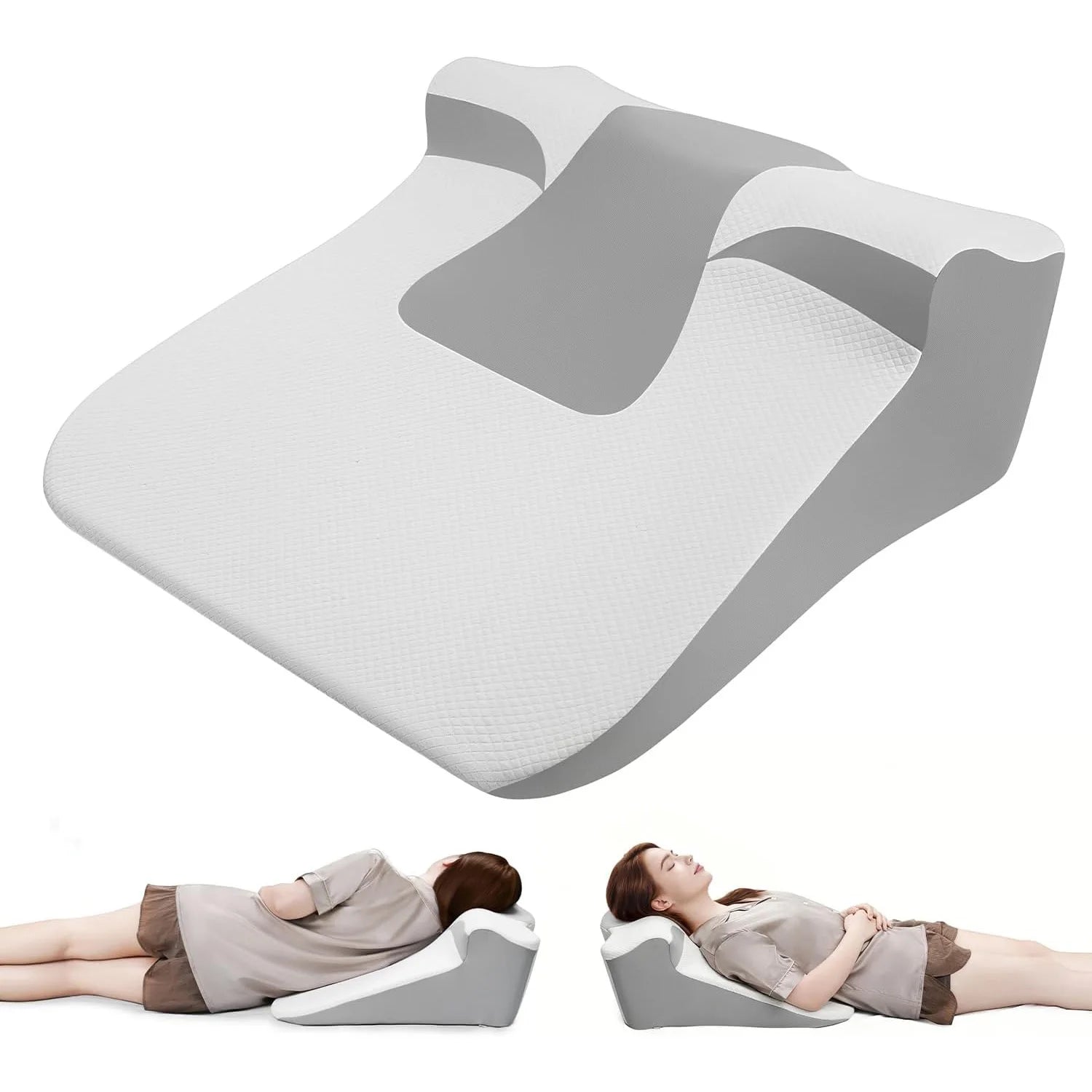 Showlu Memory Foam Bed Wedge Pillow for acid reflux and reading, with ergonomic design and soft fabric cover.