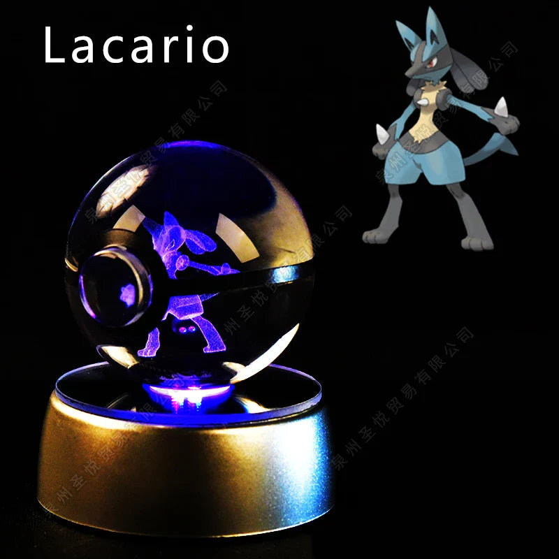 Miniso Pokémon 3D crystal ball night light featuring LED glass Pokéball lamp with vibrant, colorful illumination.