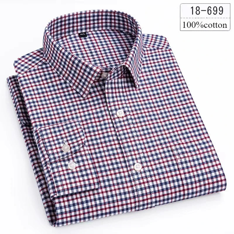 Luxury High-Quality 100% Cotton Houndstooth Full Shirts for Men Slim Fit Casual Shirt Long-Sleeve Plaid Soft Designer Clothes Ro