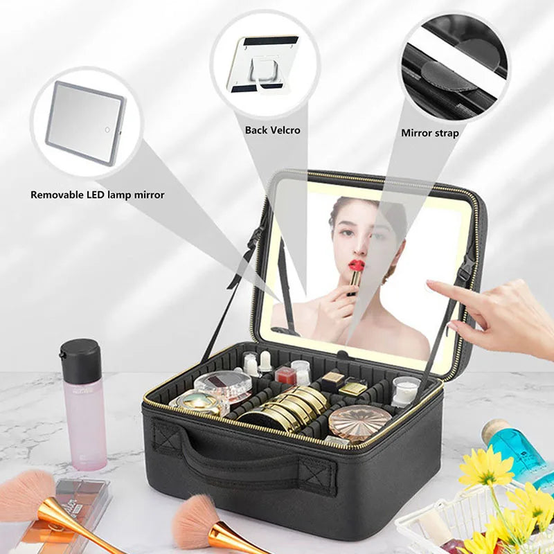 Large SNUGUG Smart LED Cosmetic Case by SHOWLU FASHION STORE, travel makeup bag in PU leather with built-in LED lighting.