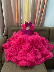 Custom Sequin Ruffle Flower Girl Dress Bow Wedding Pageant Gown For Kids Girls Birthday Party Formal Special Occasion