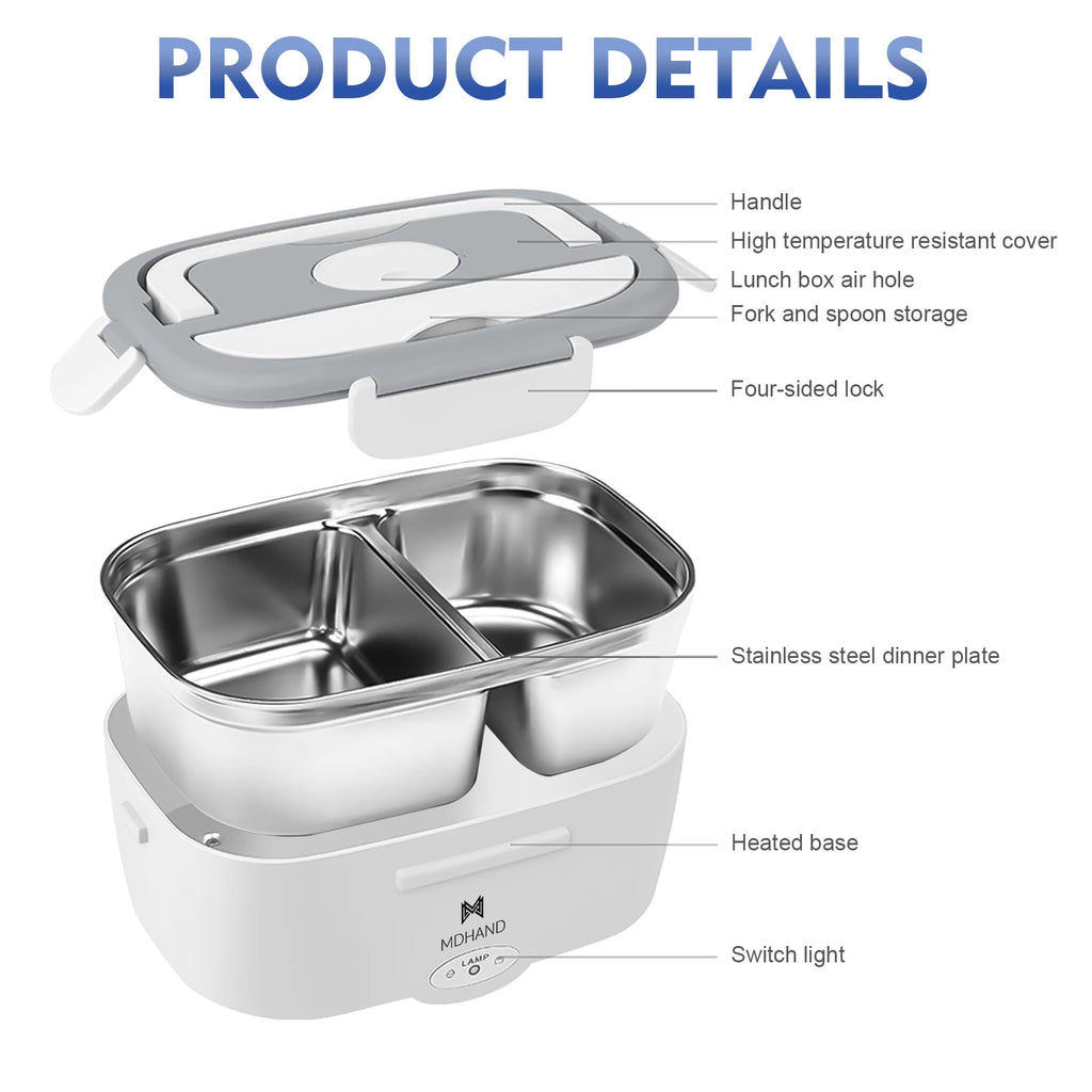 Showlu Smart General Electric Lunch Box Pro with lid and heating base, compact portable electric food warmer for meals on the go.