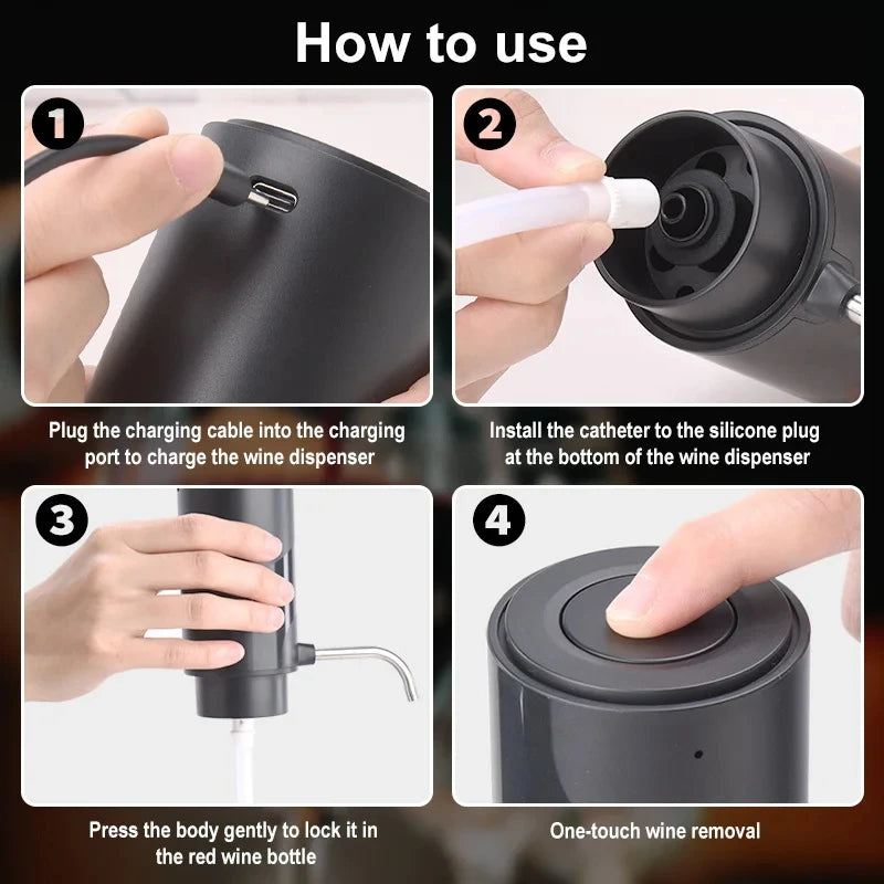 Showlu Smart General electric wine aerator dispenser with USB automatic pourer, showing the sleek black device in use.
