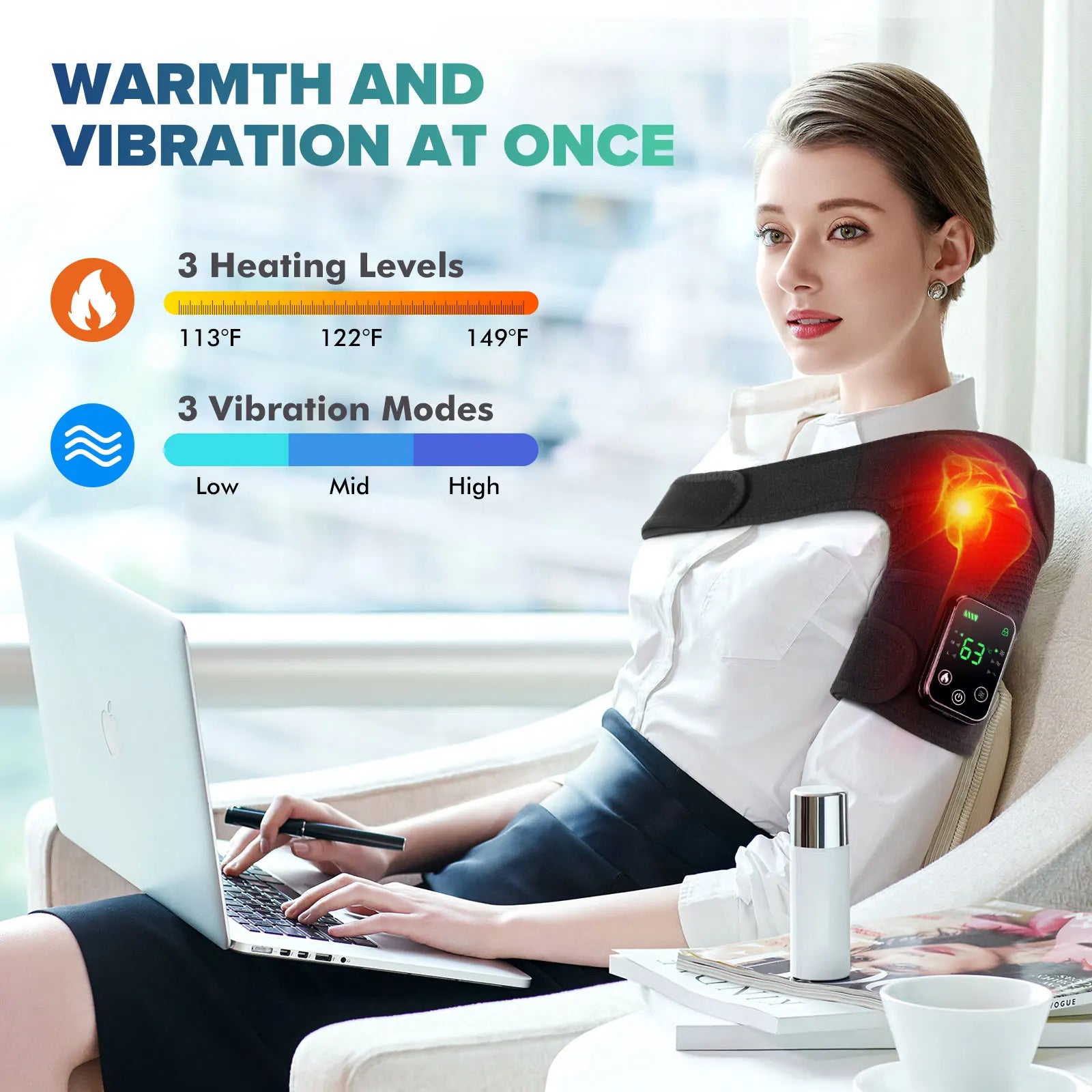 Showlu Electric Heating Knee Massager with vibration for joint relief, featuring adjustable straps and ergonomic design.
