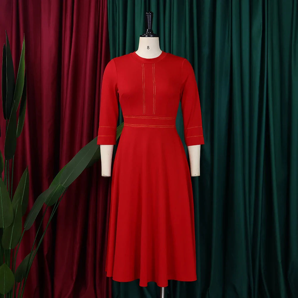 SHOWLU Women's A-Line Pleated Party Dress with O-neck, mid-calf length, stylish and elegant for special occasions