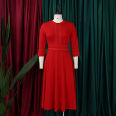 Elegant Party Dresses for Women 2024 Luxury O Neck Three Quarter Sleeve High Waisted Pleated A Line Mid Calf Birthday Dress Robe