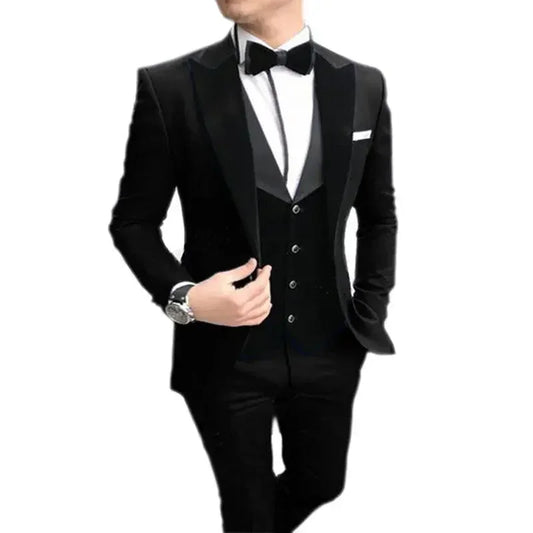 3 Pieces Green Men Suits Slim Fit  Best Men Wear Wedding Business Groom Tuxedos Blazer+Vest+Pants Costume Homme