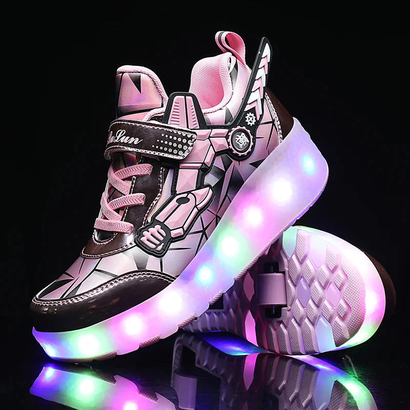 Children's flashing roller skates by SHOWLU FASHION STORE, lighted outdoor sneakers with illuminated wheels and colorful details.